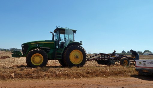 A tractor sets up for a demonstration